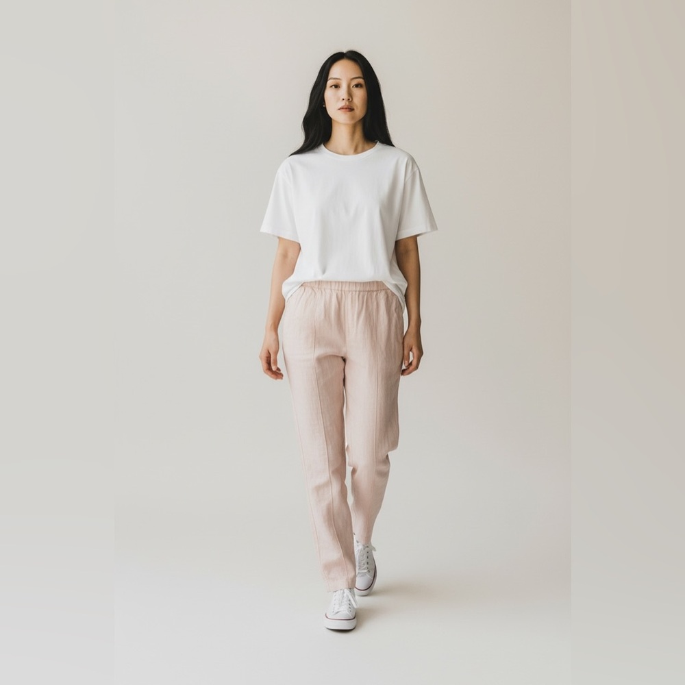 Resortwear‎ New Linen Minimalist Comfort Elastic Waist Peach Womens Pants L